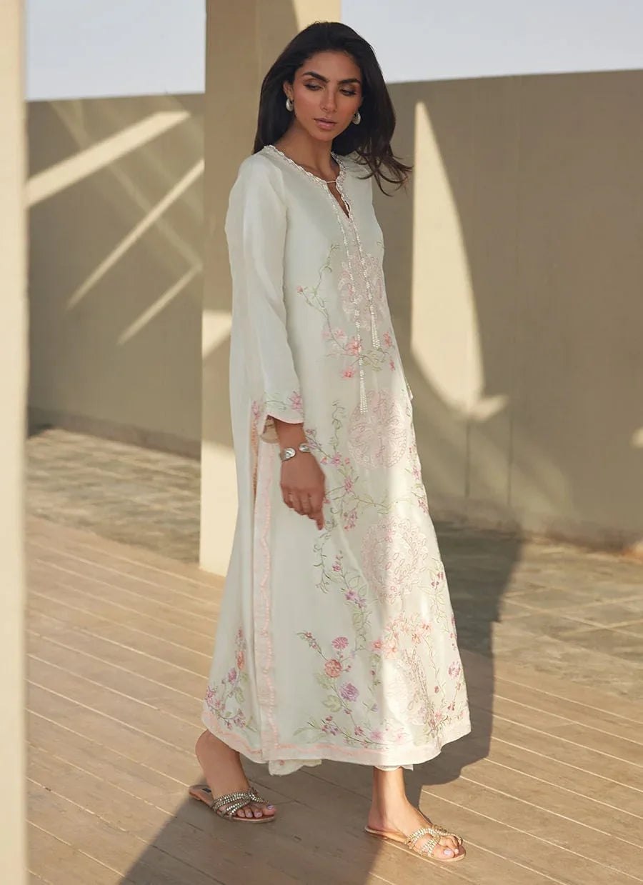 Farah Talib Aziz | Laani The Kaftan Edit | Coraline Ivory Silk - Rang-e-Khaas