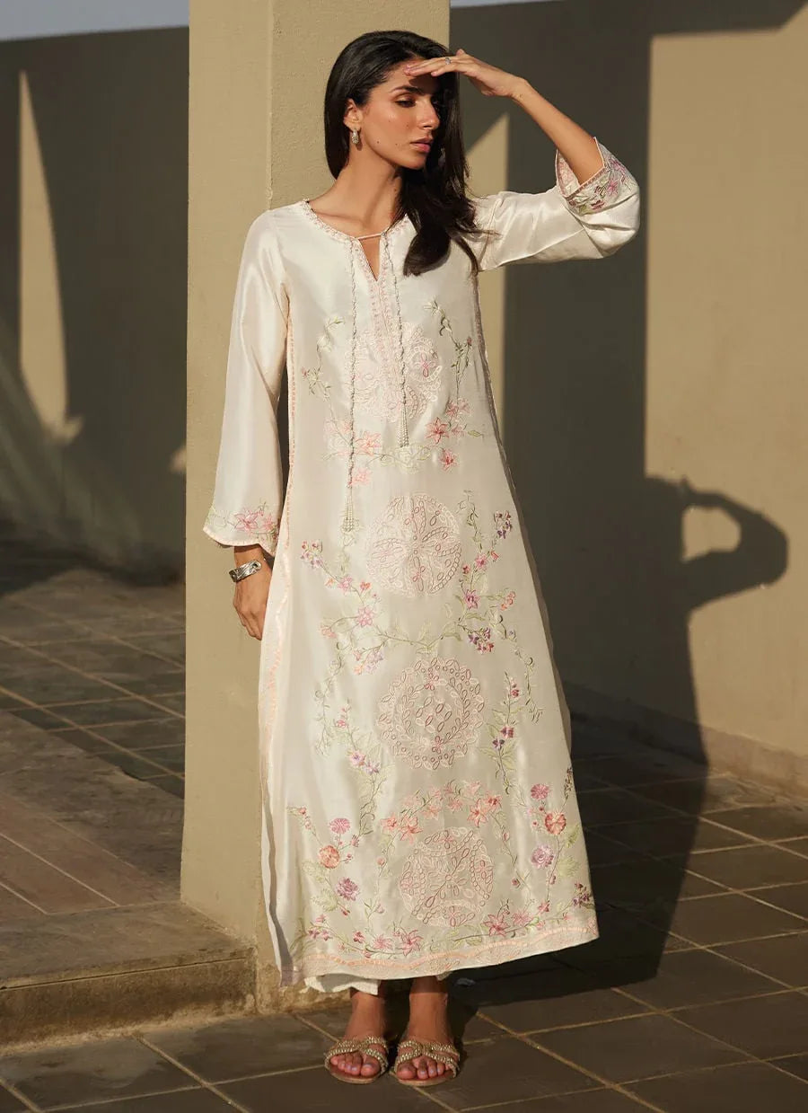 Farah Talib Aziz | Laani The Kaftan Edit | Coraline Ivory Silk - Rang-e-Khaas