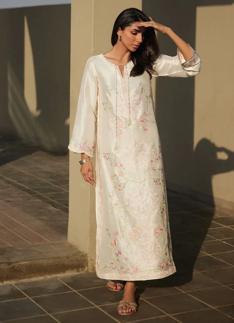 Farah Talib Aziz | Laani The Kaftan Edit | Coraline Ivory Silk - Rang-e-Khaas
