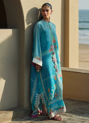 Farah Talib Aziz | Laani The Kaftan Edit | Amaris Sky-Blue Crepe - Rang-e-Khaas