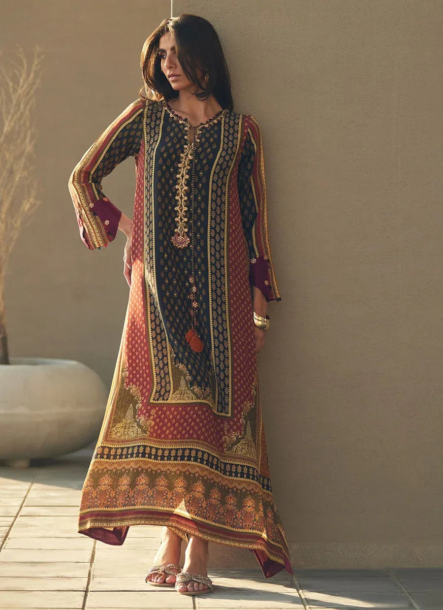 Farah Talib Aziz | Laani The Kaftan Edit | Ophelia Onyx Crepe - Rang-e-Khaas