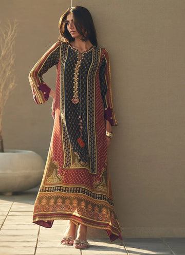 Farah Talib Aziz | Laani The Kaftan Edit | Ophelia Onyx Crepe - Rang-e-Khaas
