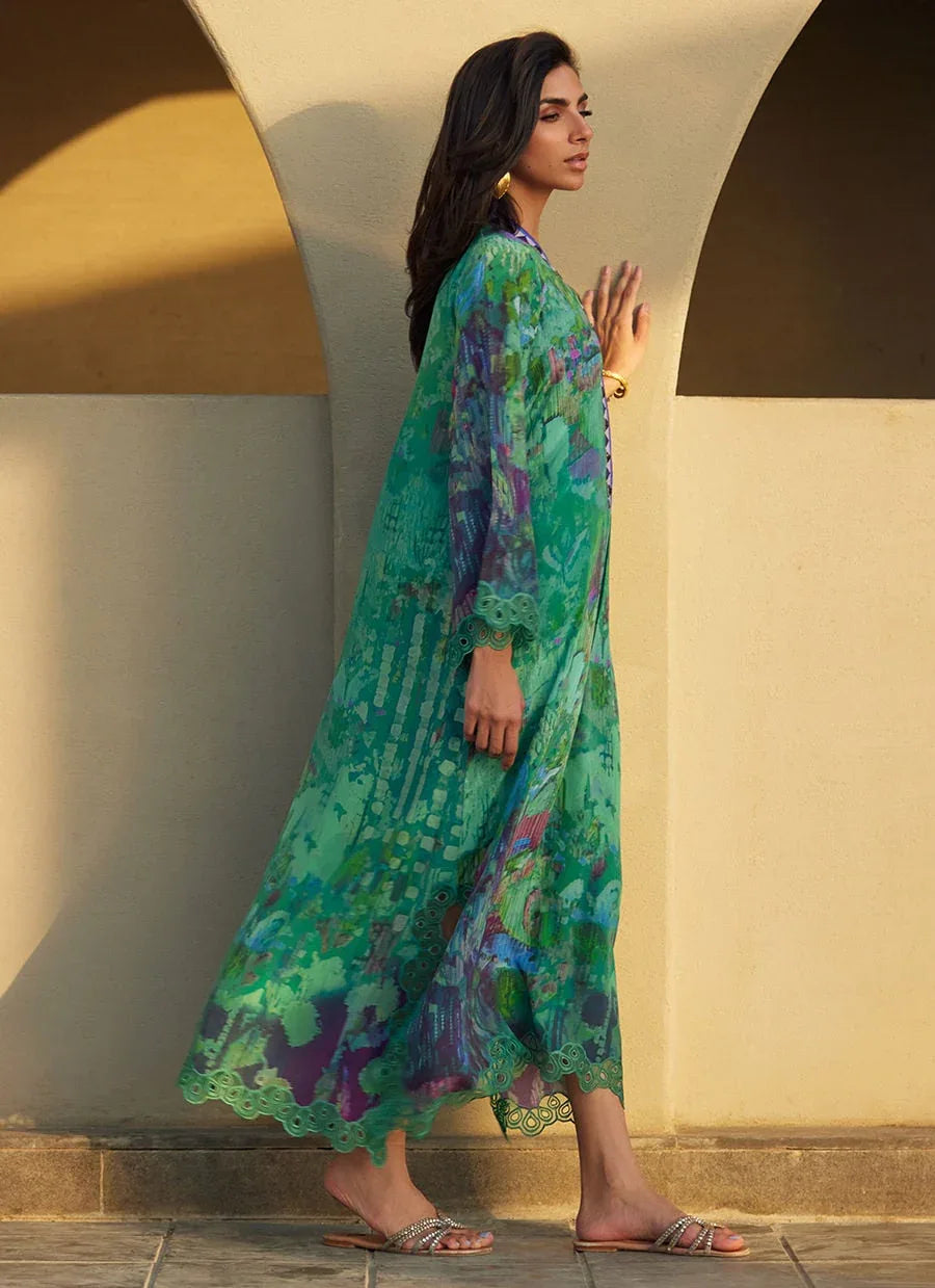 Farah Talib Aziz | Laani The Kaftan Edit | Ariel Emerald Crepe - Rang-e-Khaas