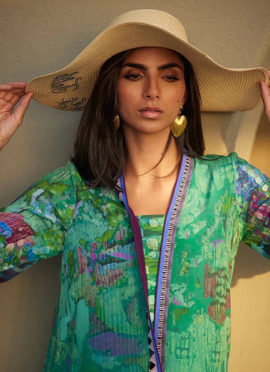 Farah Talib Aziz | Laani The Kaftan Edit | Ariel Emerald Crepe - Rang-e-Khaas