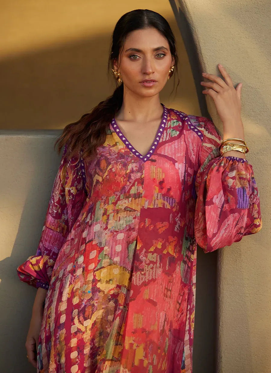 Farah Talib Aziz | Laani The Kaftan Edit | Mischa Magenta Crepe - Rang-e-Khaas