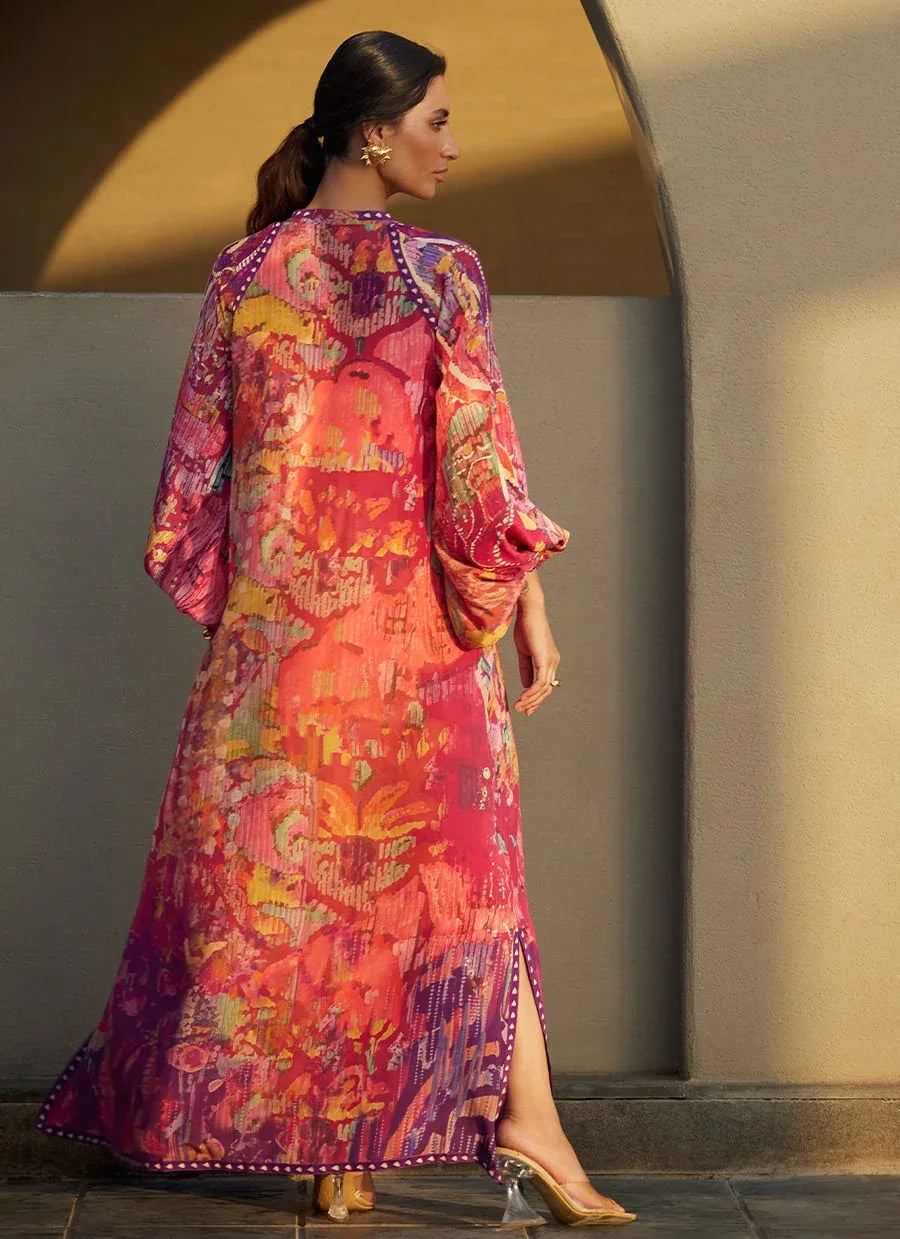 Farah Talib Aziz | Laani The Kaftan Edit | Mischa Magenta Crepe - Rang-e-Khaas