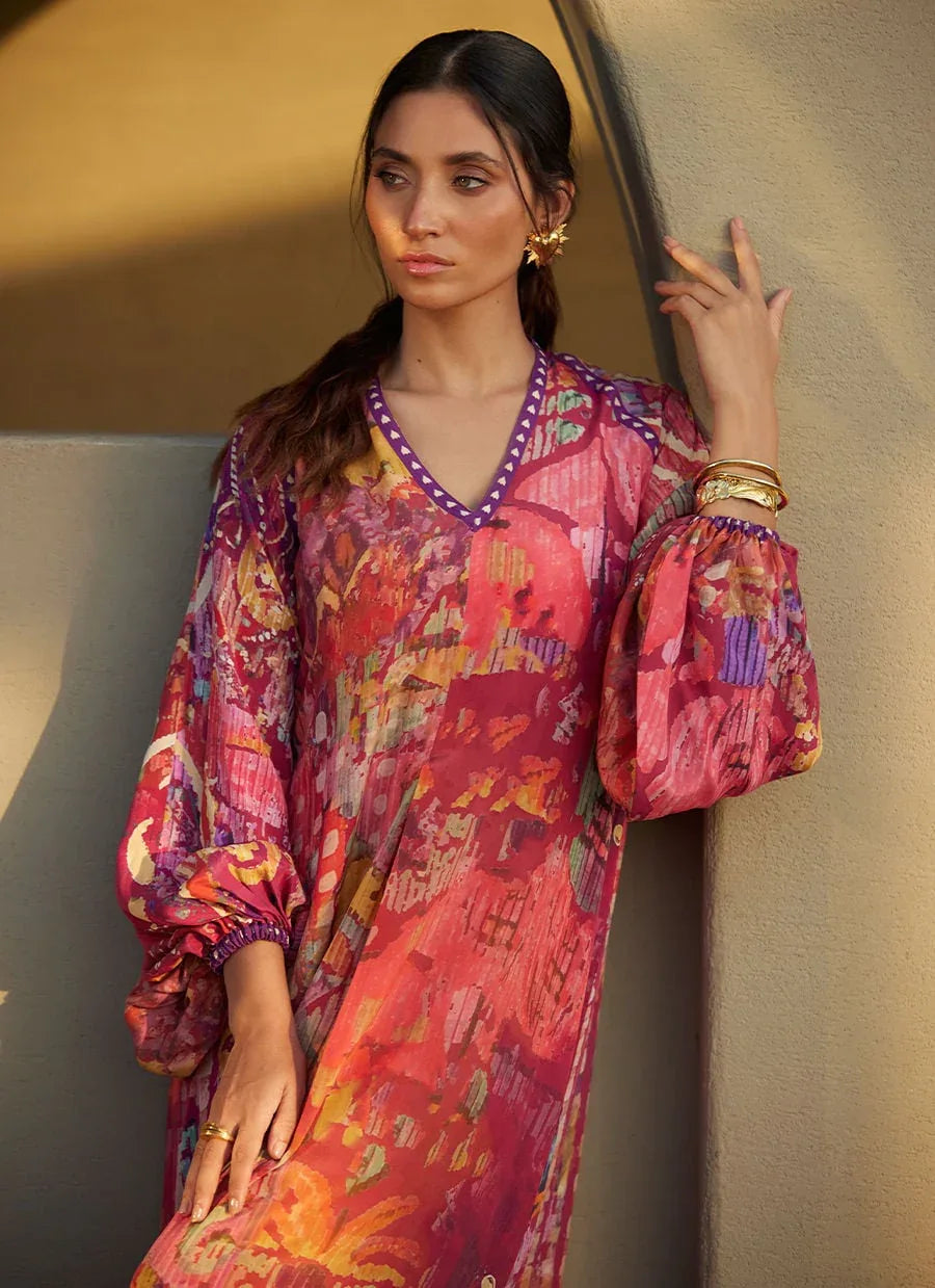 Farah Talib Aziz | Laani The Kaftan Edit | Mischa Magenta Crepe - Rang-e-Khaas