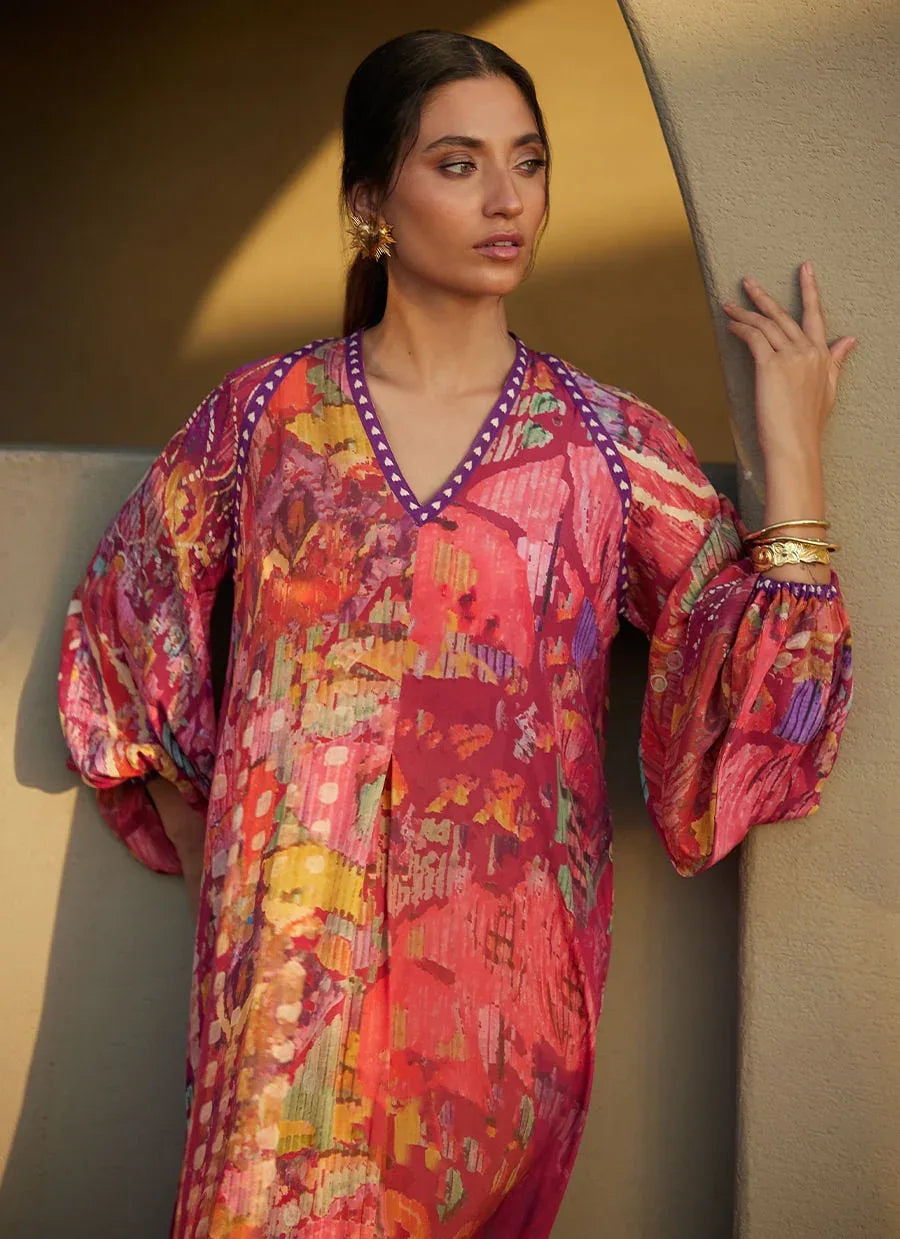 Farah Talib Aziz | Laani The Kaftan Edit | Mischa Magenta Crepe - Rang-e-Khaas