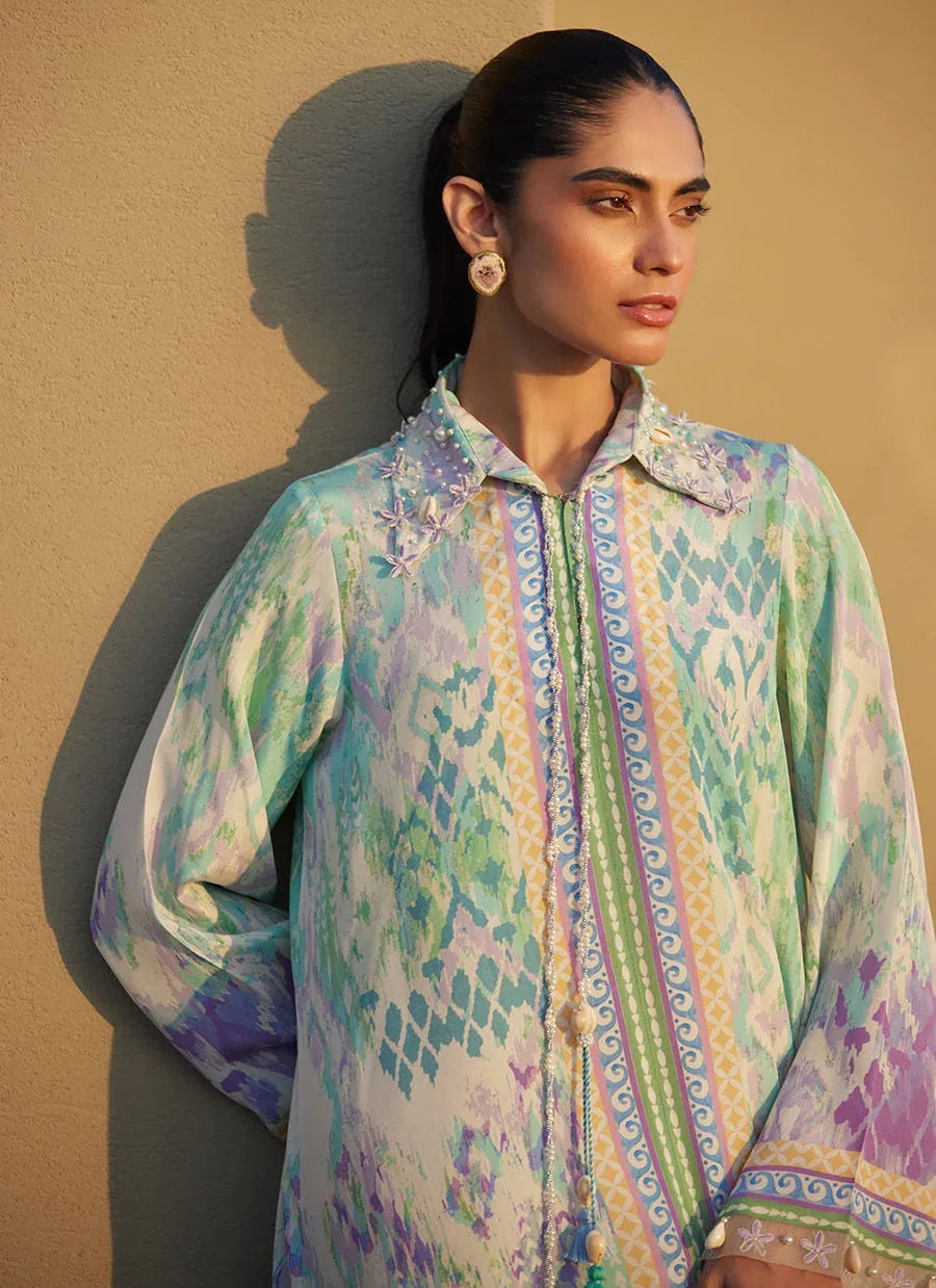 Farah Talib Aziz | Laani The Kaftan Edit | Marisol Ikkat Crepe - Rang-e-Khaas