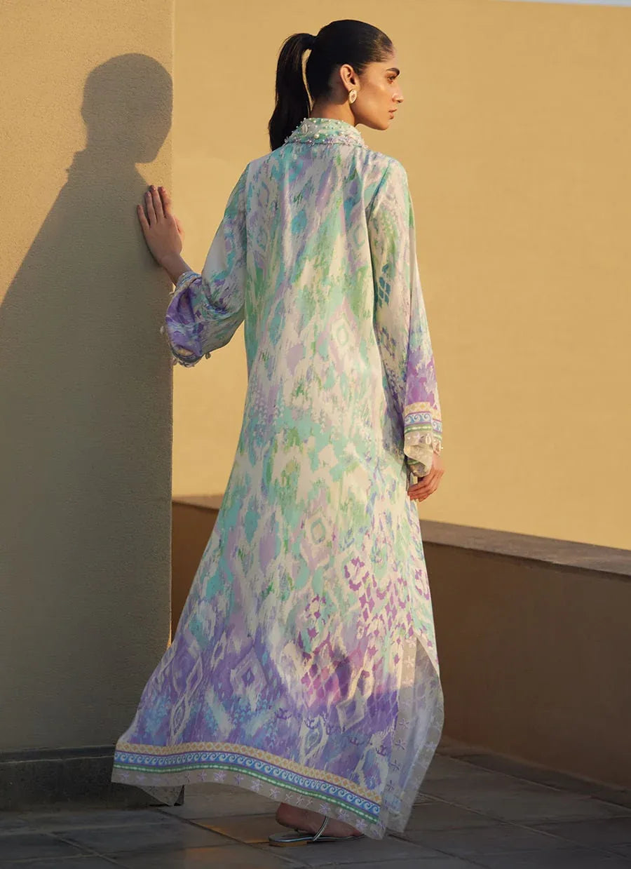 Farah Talib Aziz | Laani The Kaftan Edit | Marisol Ikkat Crepe - Rang-e-Khaas