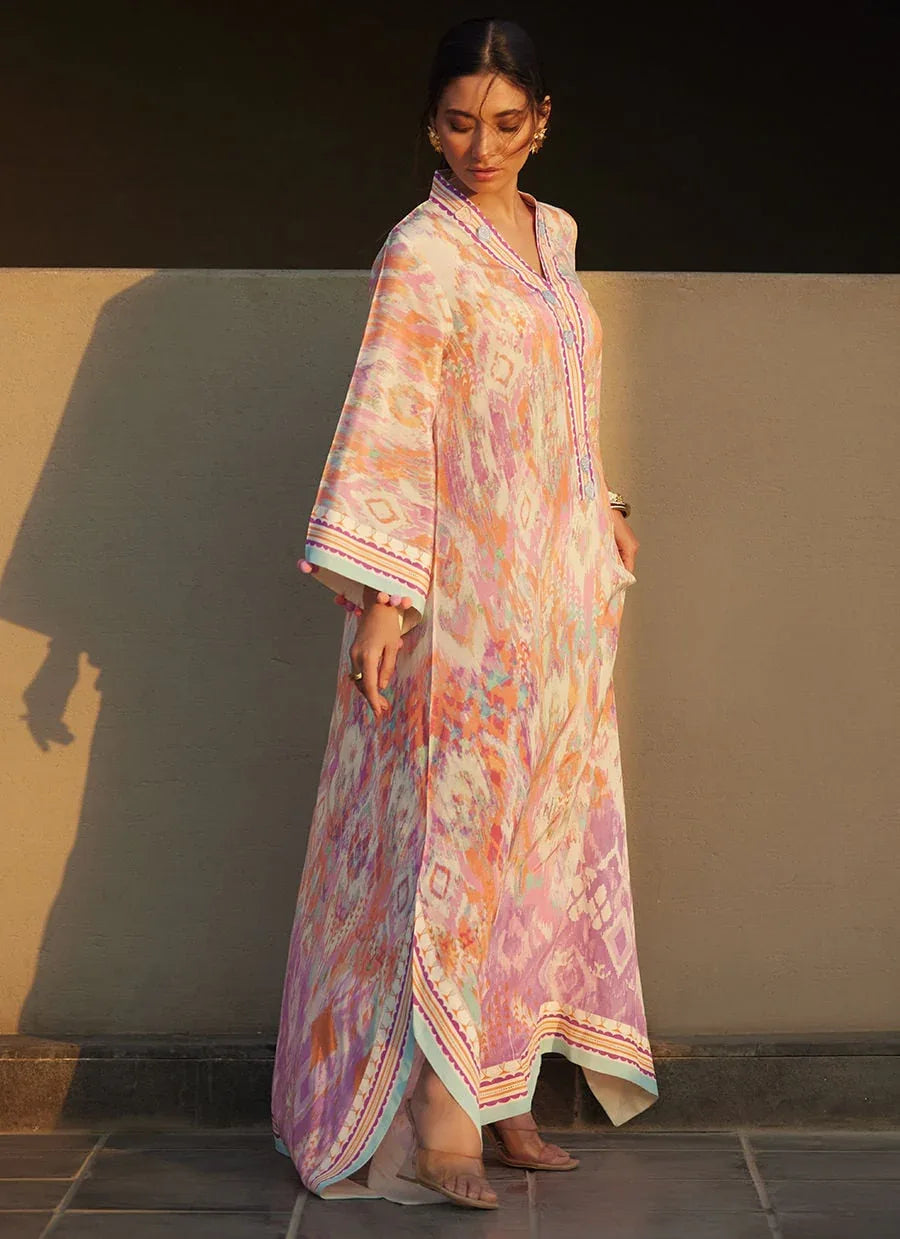 Farah Talib Aziz | Laani The Kaftan Edit | Solana Sunset Crepe - Rang-e-Khaas