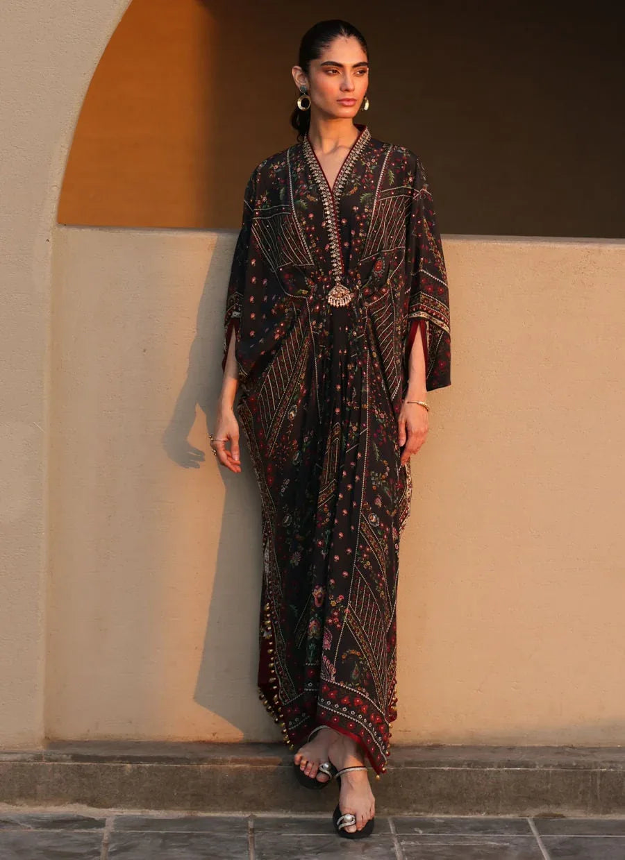 Farah Talib Aziz | Laani The Kaftan Edit | Neroli Onyx Crepe - Rang-e-Khaas