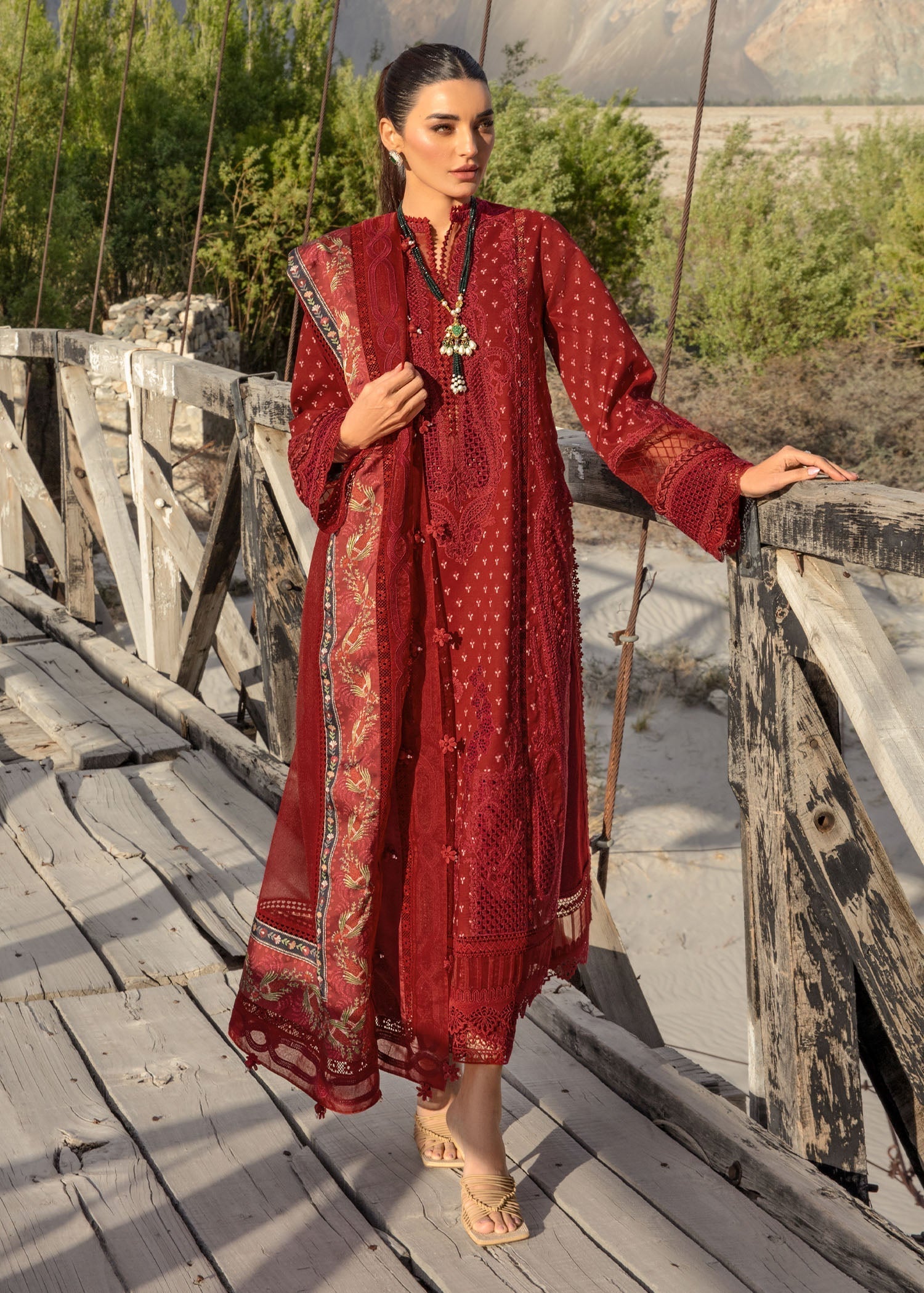 Crimson | Lawn 2024 | Dancing Paisleys - Ruby