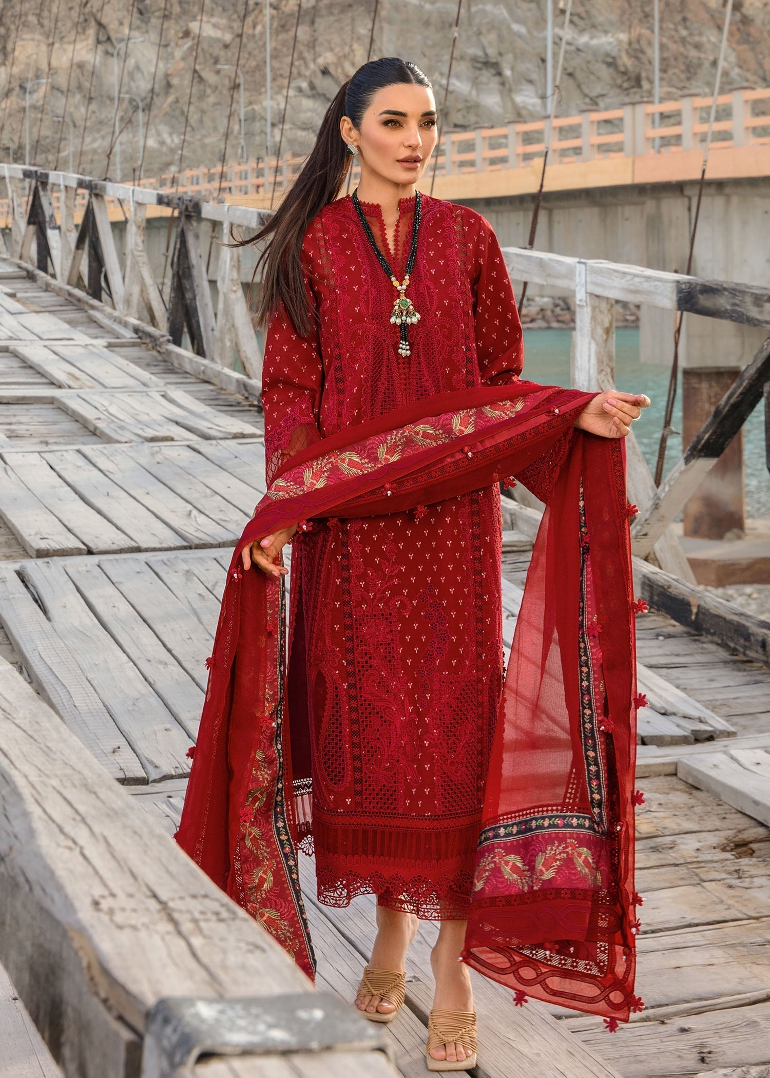 Crimson | Lawn 2024 | Dancing Paisleys - Ruby