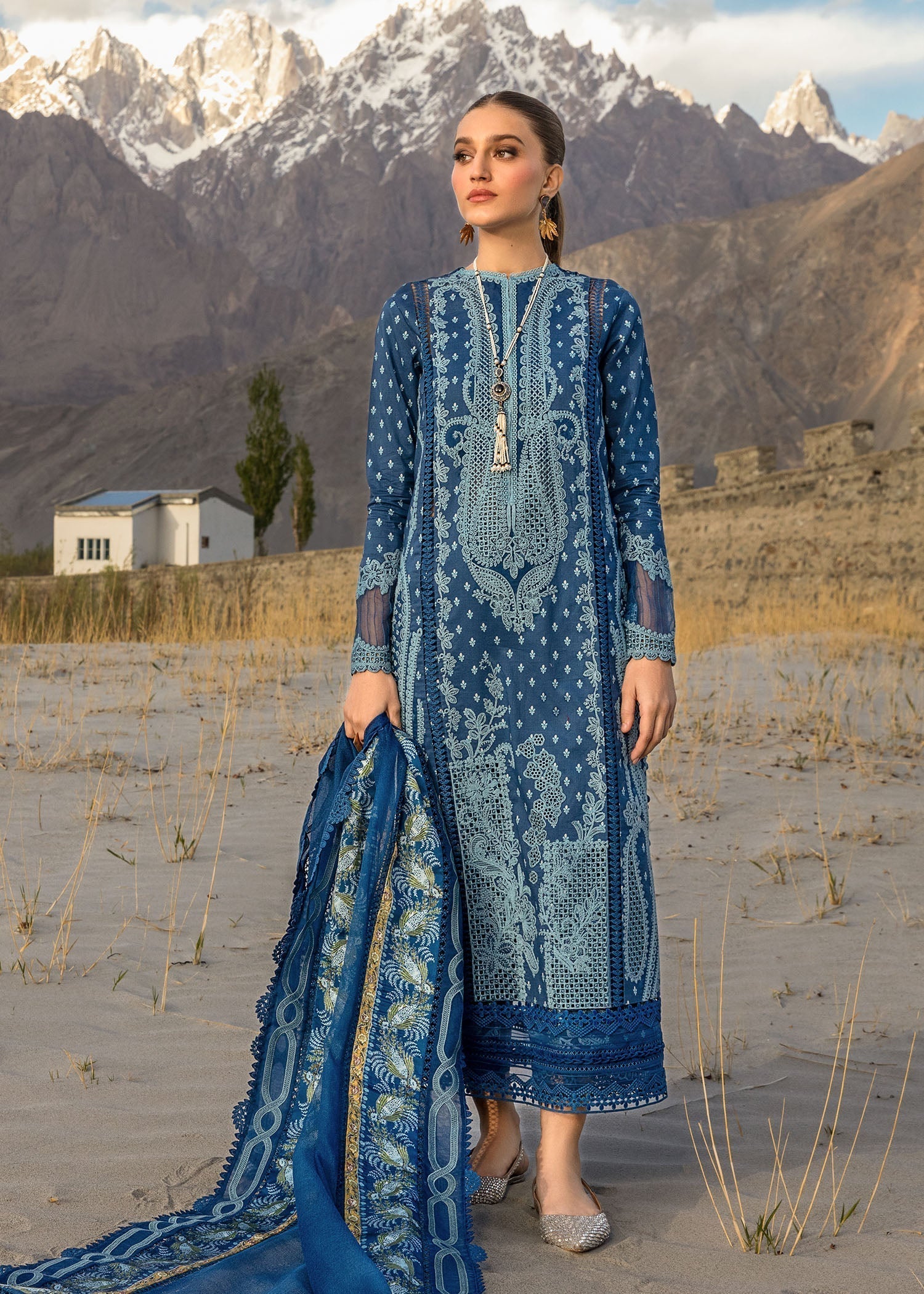 Crimson | Lawn 2024 | Dancing Paisleys - Cobalt