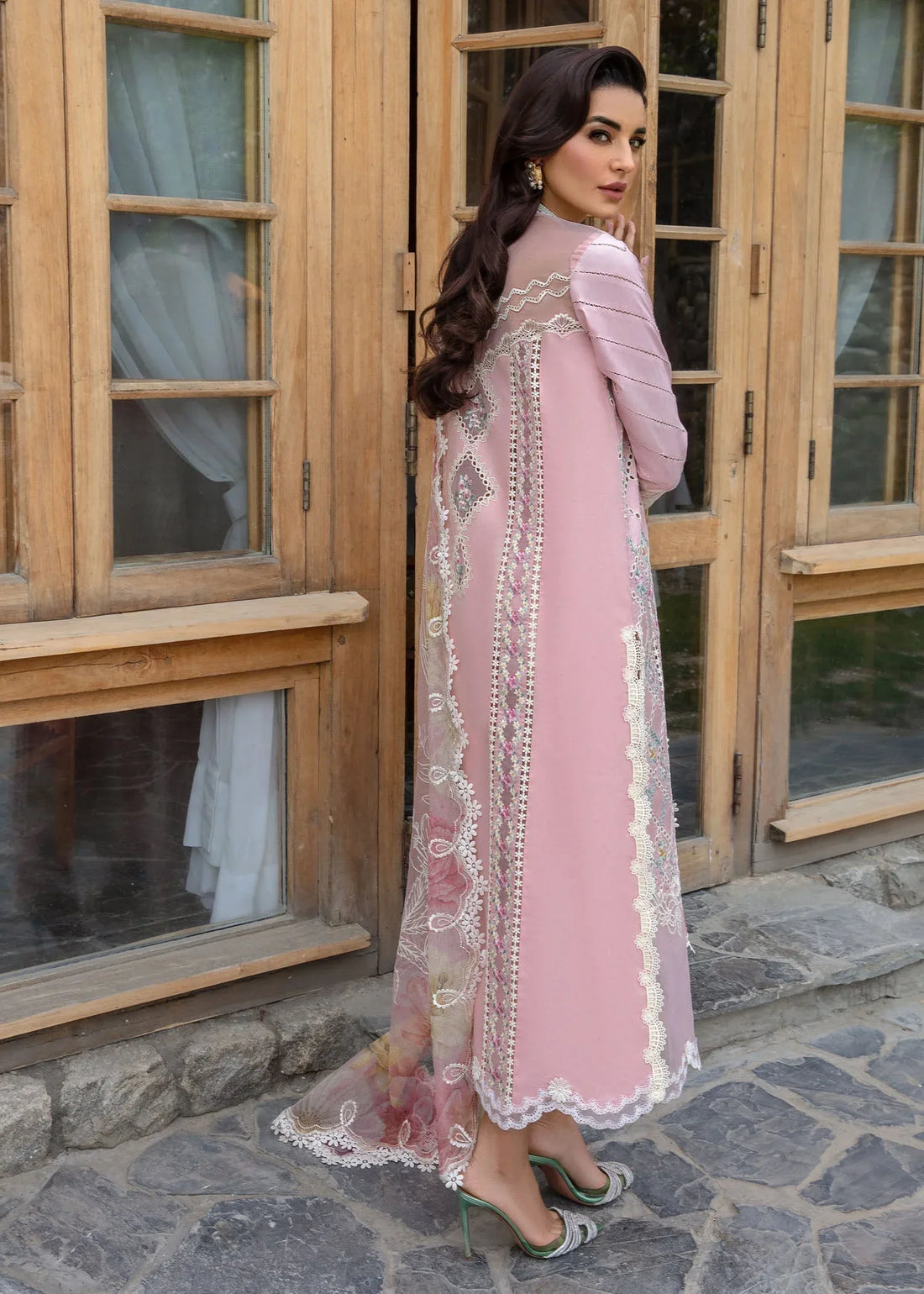 Crimson | Lawn 2024 | A Floral Mesh - Rose Pink - Rang-e-Khaas