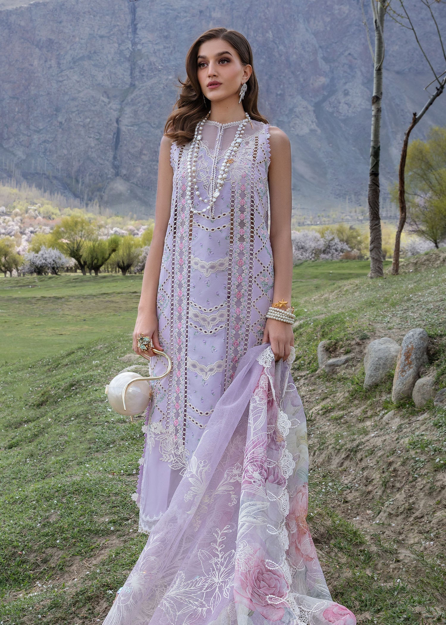 Crimson | Lawn 2024 | A Floral Mesh - Lavender