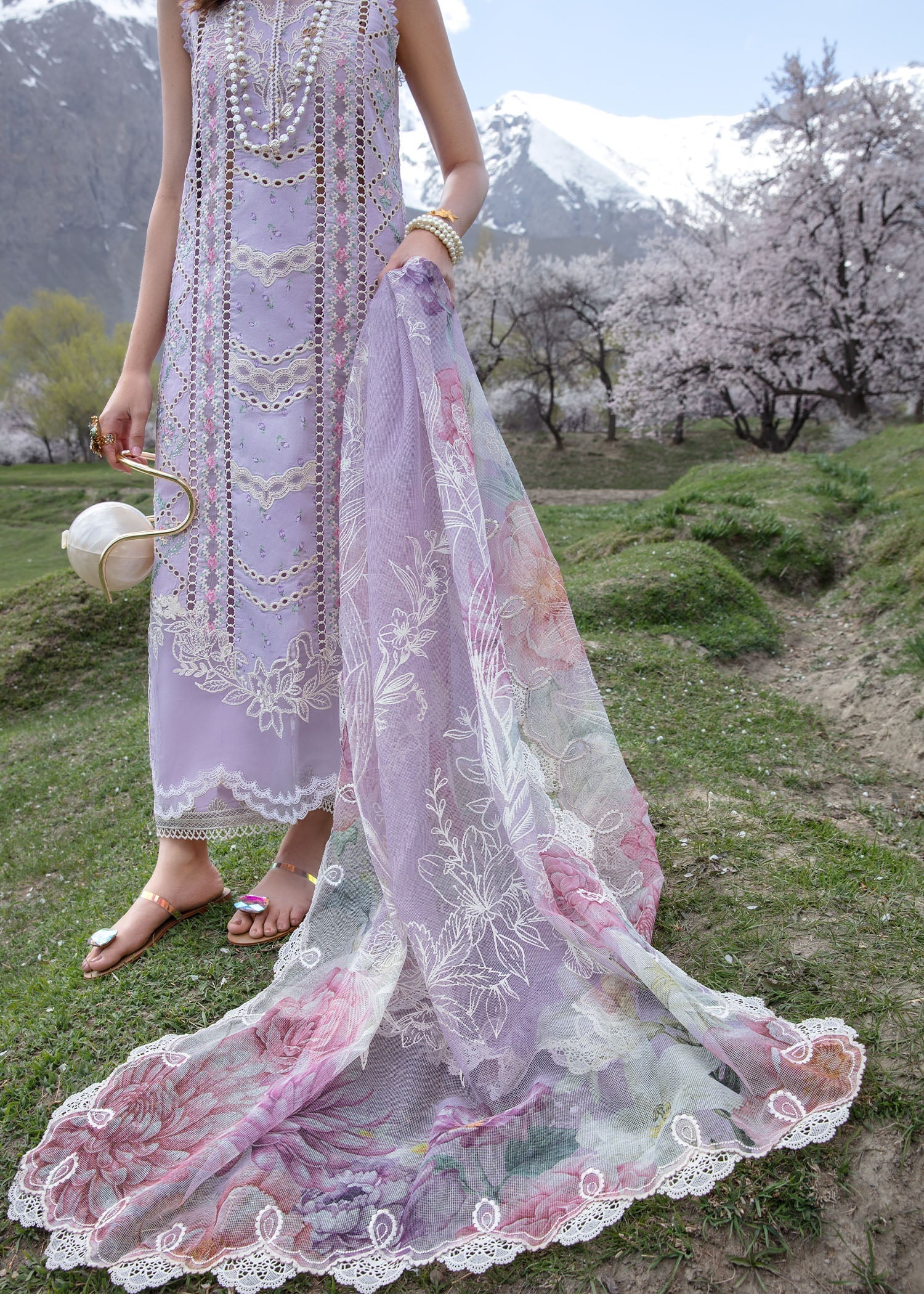 Crimson | Lawn 2024 | A Floral Mesh - Lavender