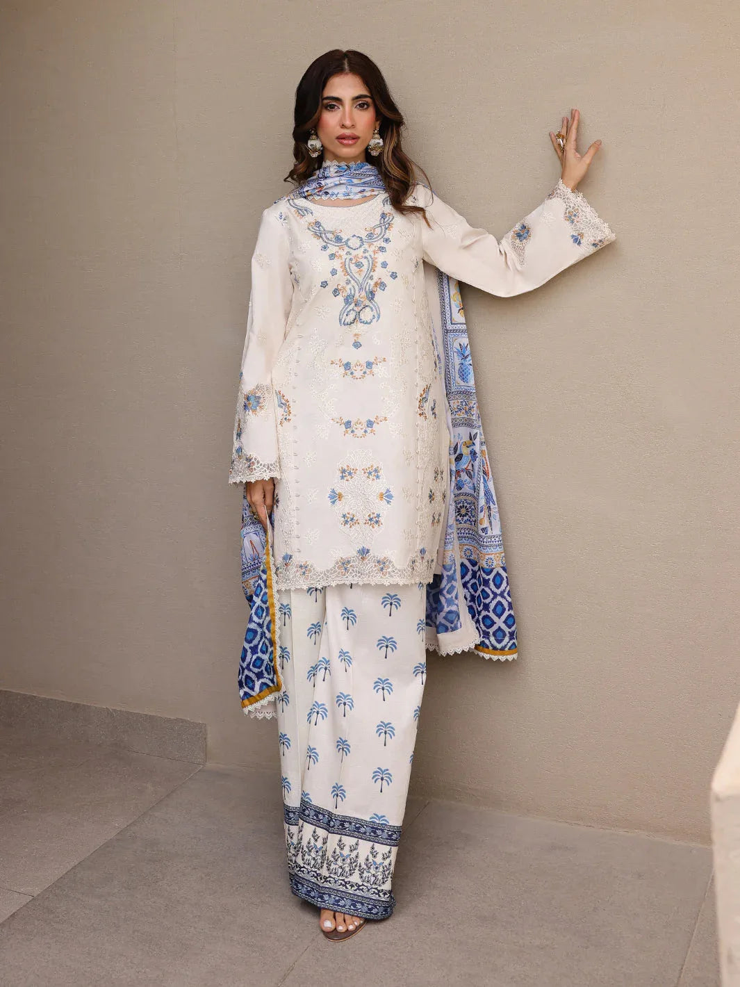 Faiza Faisal | Marine Luxury Lawn 25 | MIRHA - Rang-e-Khaas