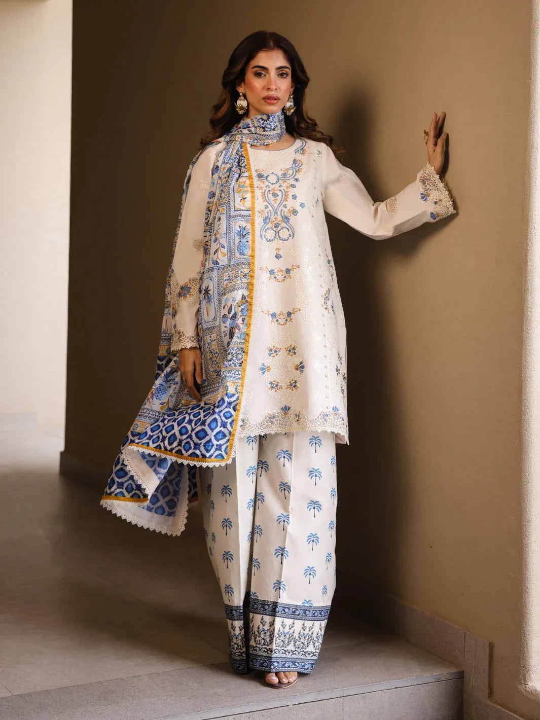 Faiza Faisal | Marine Luxury Lawn 25 | MIRHA - Rang-e-Khaas