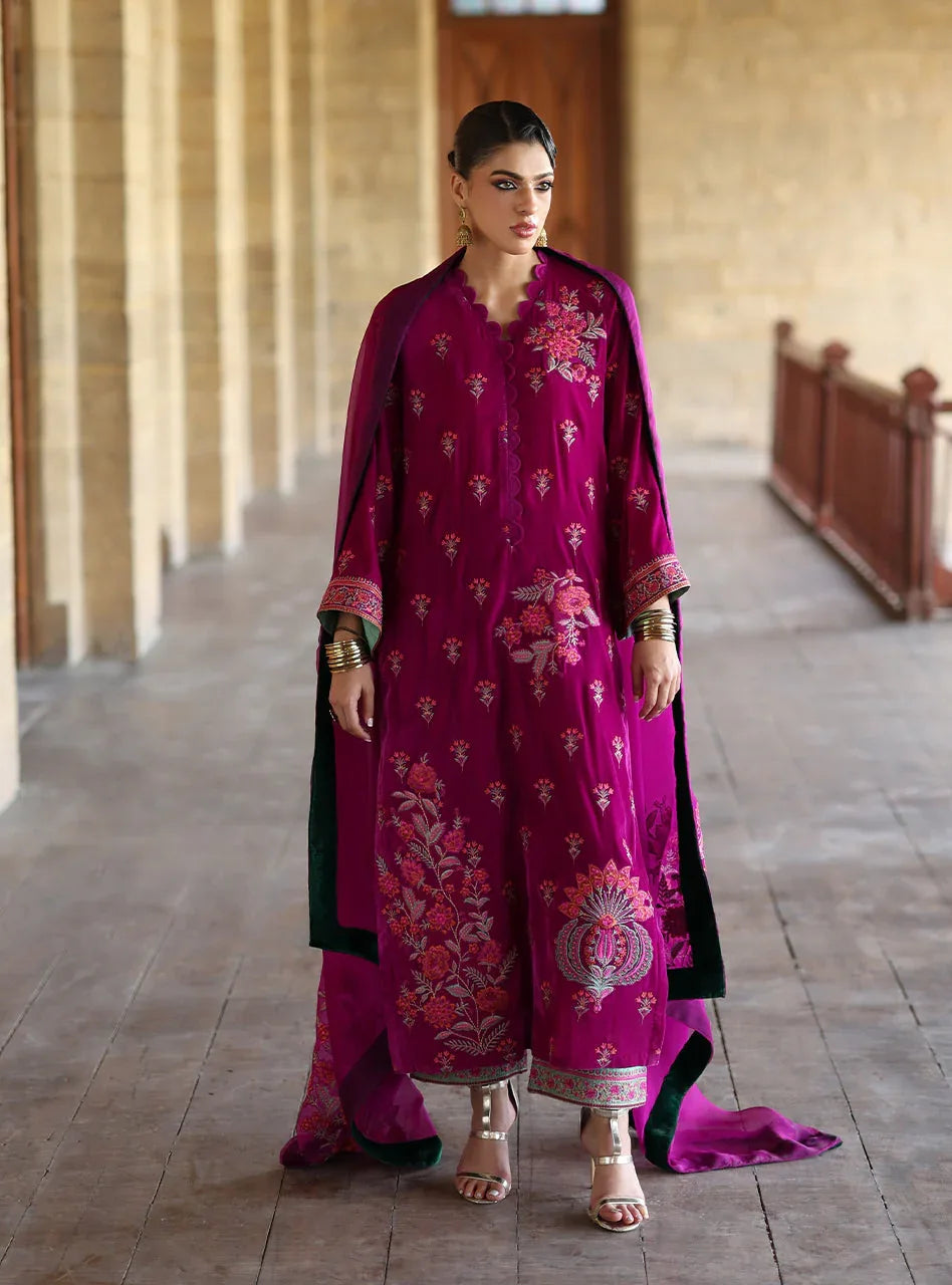Zainab Chottani | Velura Velvet Edit 25 | Mulberry Long Shirt - Rang-e-Khaas