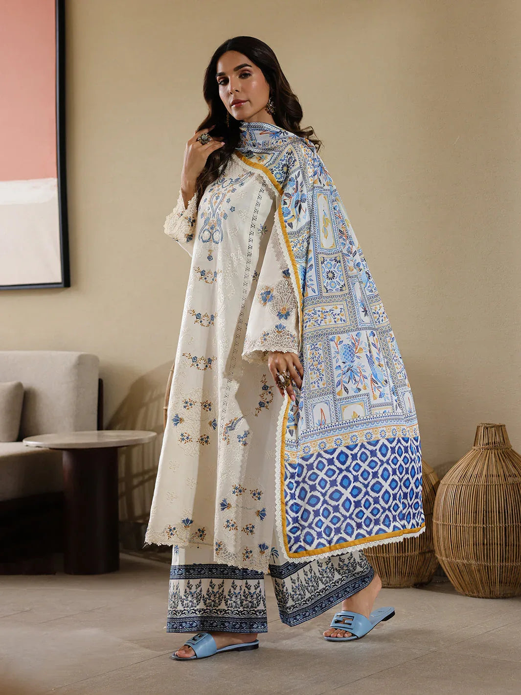 Faiza Faisal | Marine Luxury Lawn 25 | MIRHA - Rang-e-Khaas
