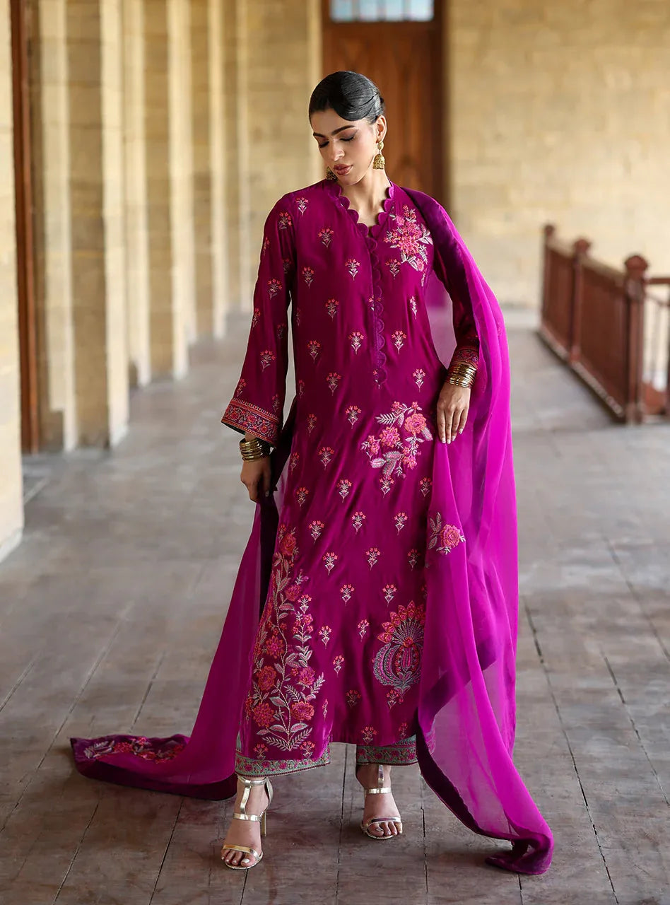 Zainab Chottani | Velura Velvet Edit 25 | Mulberry Long Shirt - Rang-e-Khaas