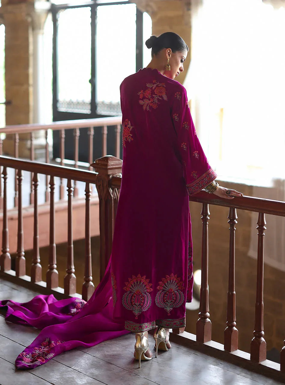 Zainab Chottani | Velura Velvet Edit 25 | Mulberry Long Shirt - Rang-e-Khaas