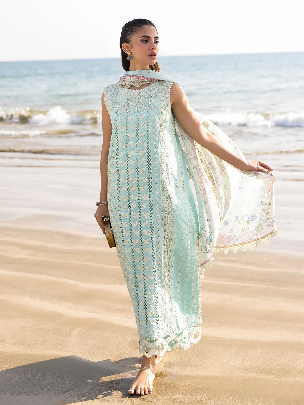 Faiza Faisal | Marine Luxury Lawn 25 | AINE - Rang-e-Khaas