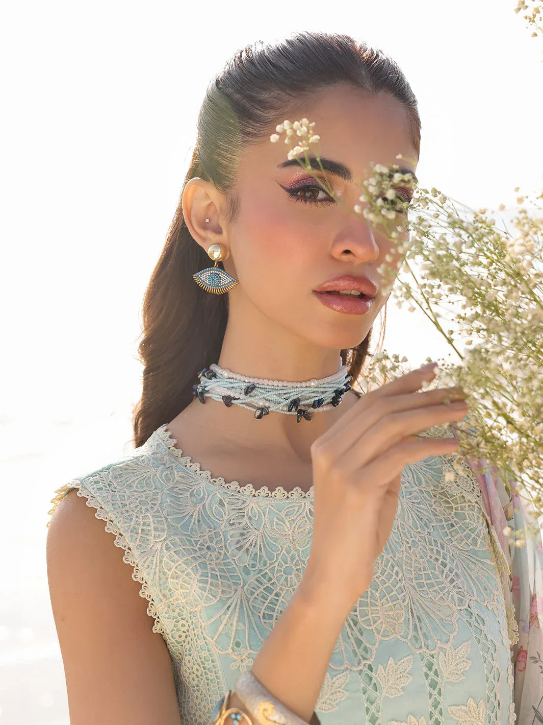 Faiza Faisal | Marine Luxury Lawn 25 | AINE - Rang-e-Khaas