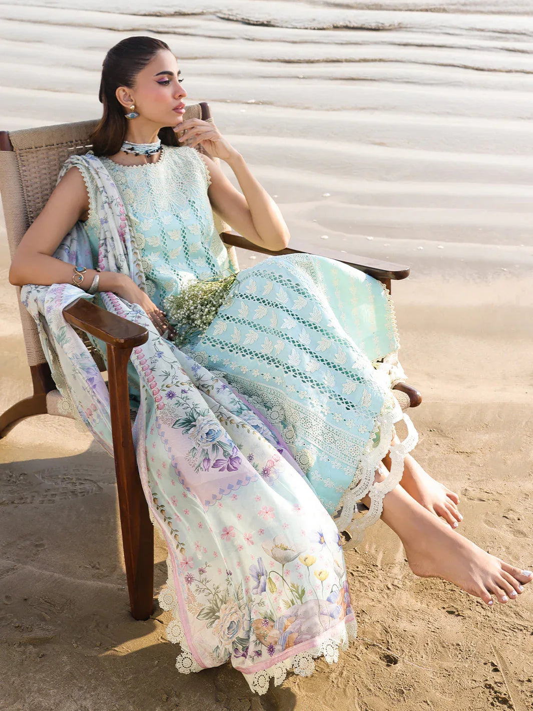 Faiza Faisal | Marine Luxury Lawn 25 | AINE - Rang-e-Khaas