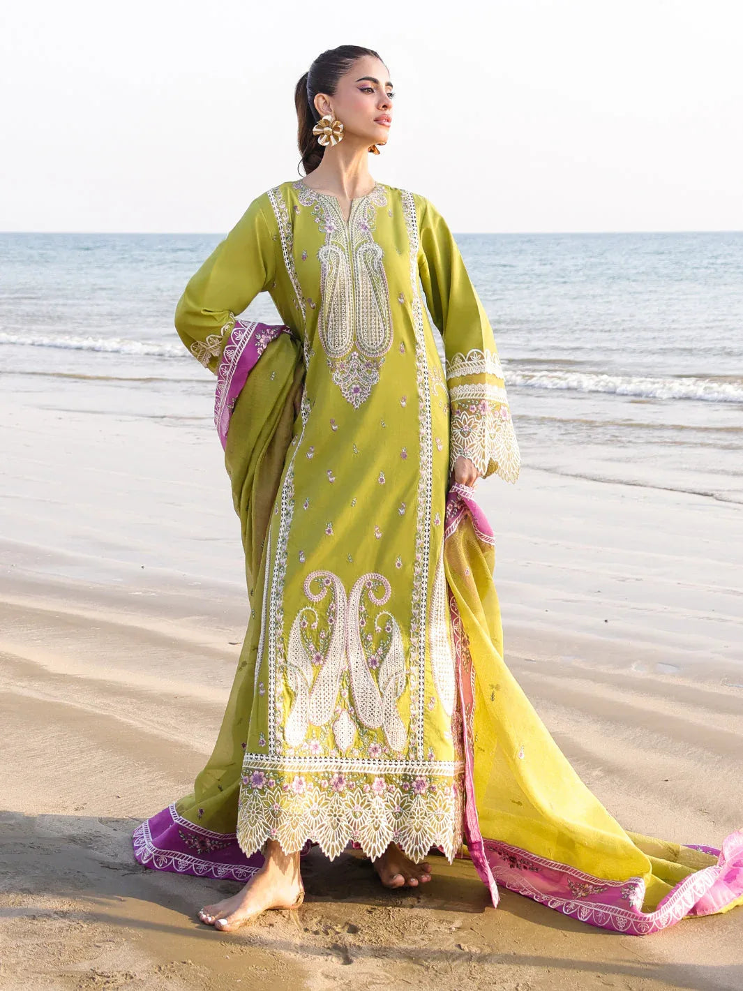 Faiza Faisal | Marine Luxury Lawn 25 | HINA - Rang-e-Khaas