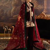 Zainab Chottani | Velura Velvet Edit 25 | Claret Flared Pants