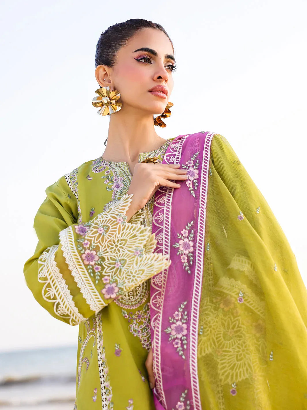 Faiza Faisal | Marine Luxury Lawn 25 | HINA - Rang-e-Khaas