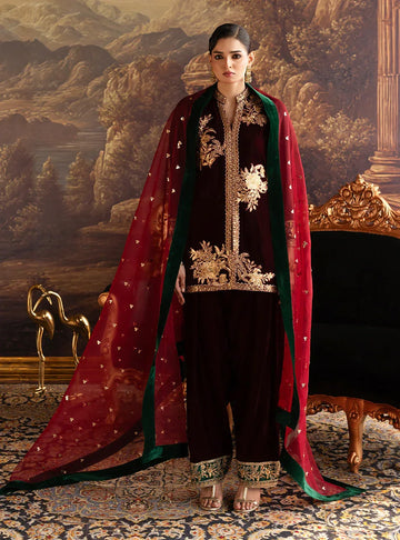 Zainab Chottani | Velura Velvet Edit 25 | Claret Farshi - Rang-e-Khaas