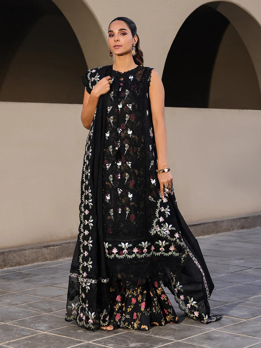 Faiza Faisal | Marine Luxury Lawn 25 | ELVA - Rang-e-Khaas
