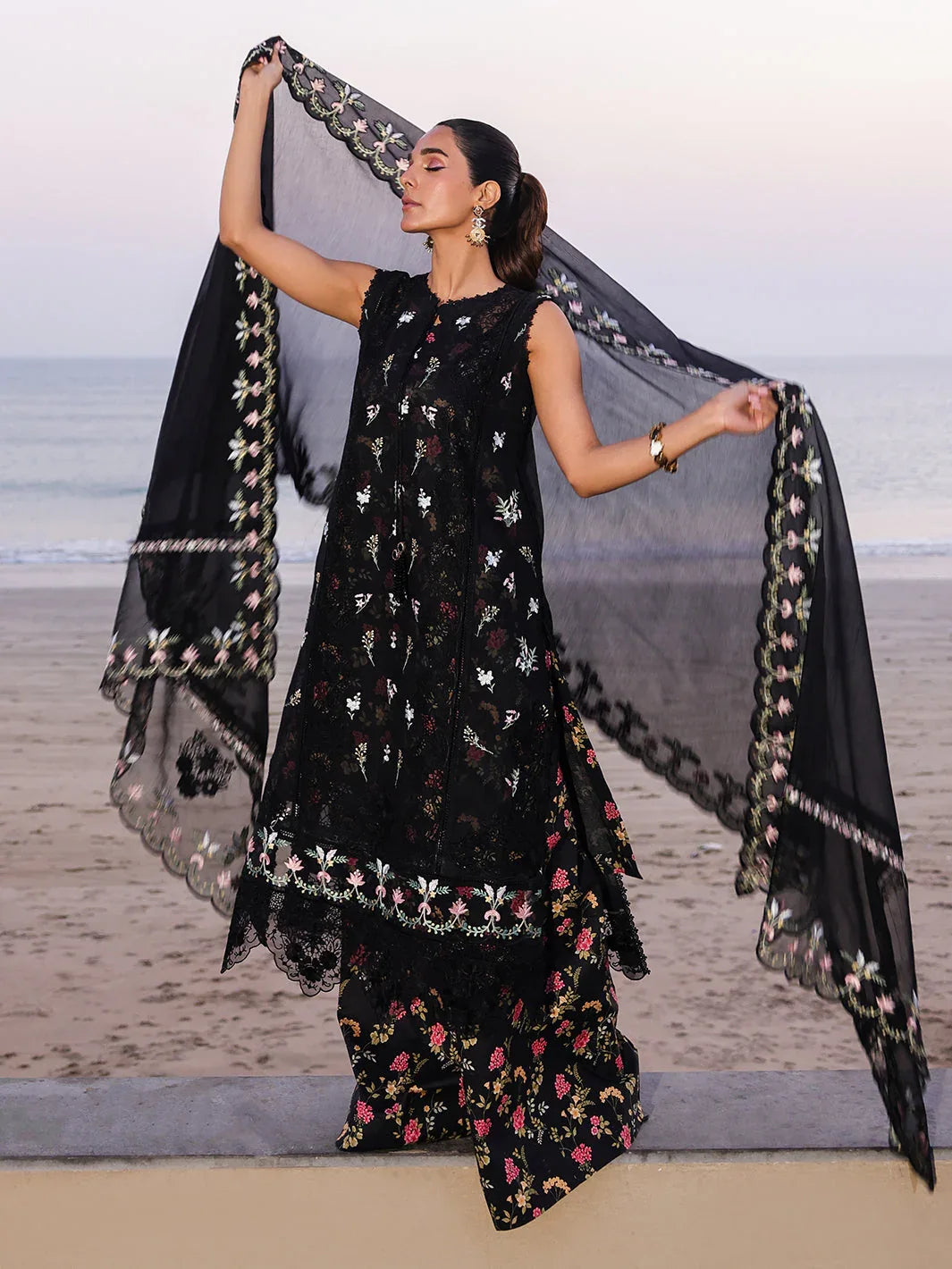 Faiza Faisal | Marine Luxury Lawn 25 | ELVA - Rang-e-Khaas