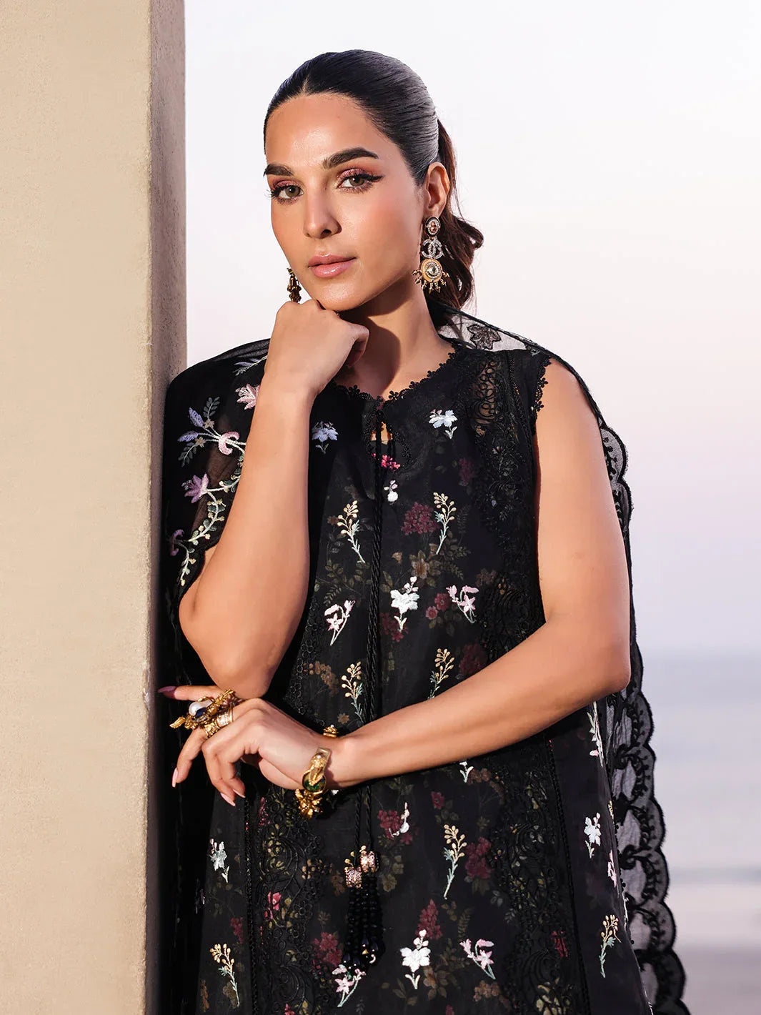 Faiza Faisal | Marine Luxury Lawn 25 | ELVA - Rang-e-Khaas