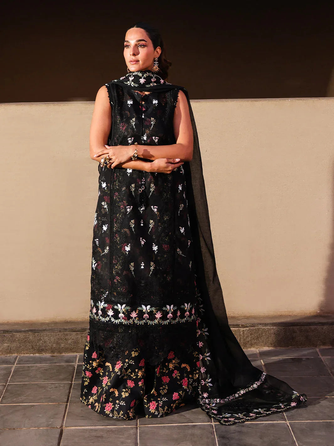 Faiza Faisal | Marine Luxury Lawn 25 | ELVA - Rang-e-Khaas