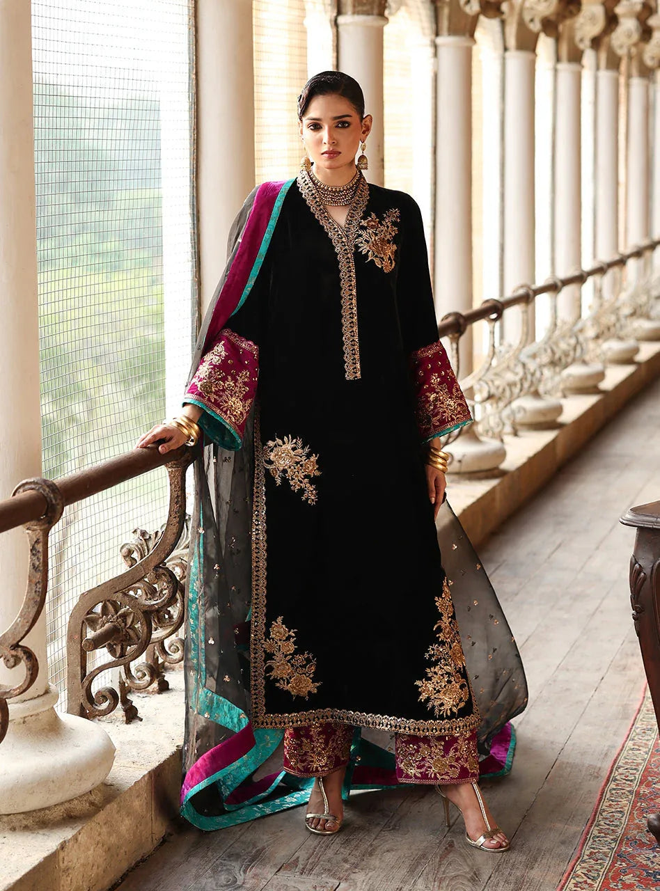 Zainab Chottani | Velura Velvet Edit 25 | Siya Long Shirt - Rang-e-Khaas