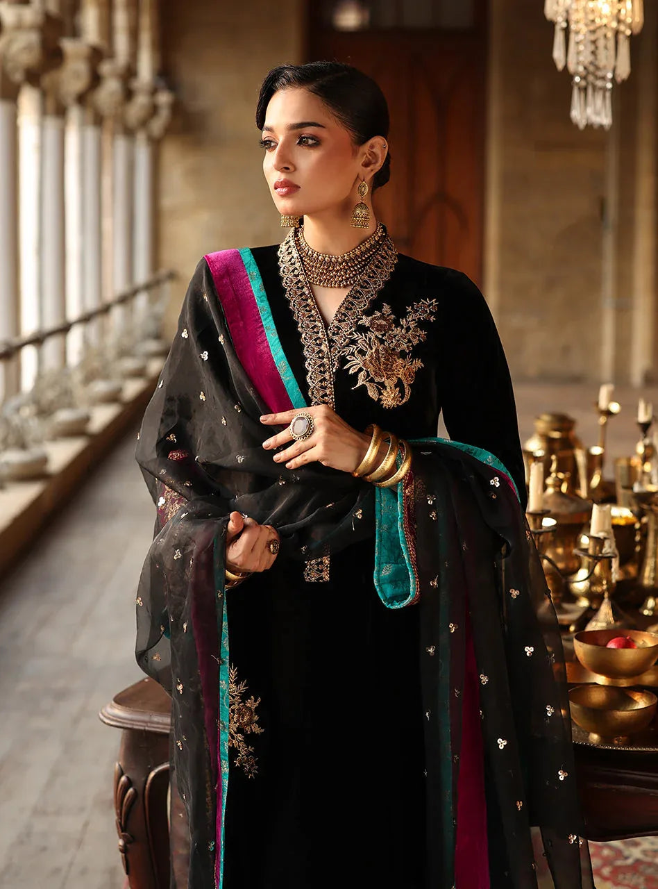 Zainab Chottani | Velura Velvet Edit 25 | Siya Long Shirt - Rang-e-Khaas