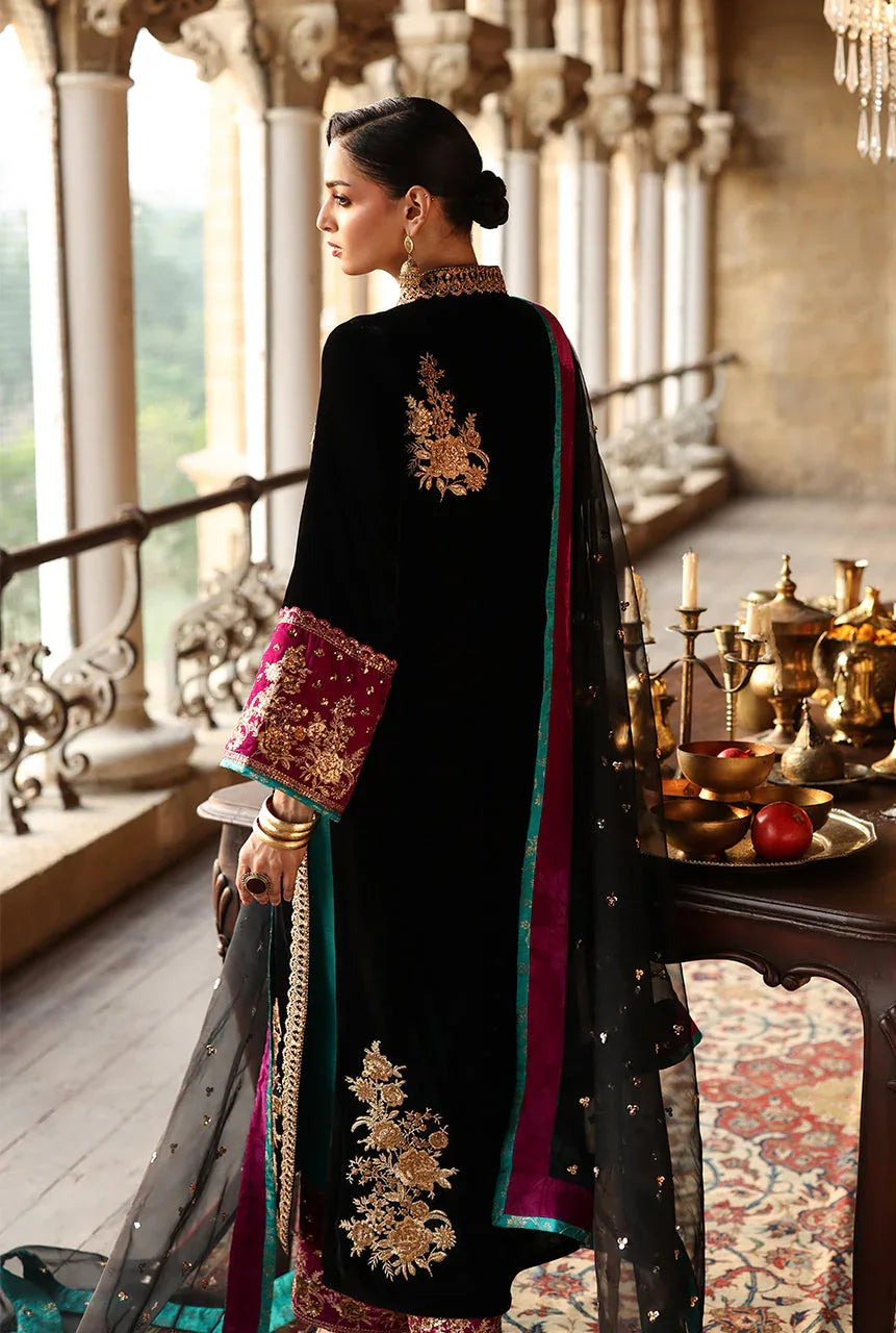Zainab Chottani | Velura Velvet Edit 25 | Siya Long Shirt - Rang-e-Khaas