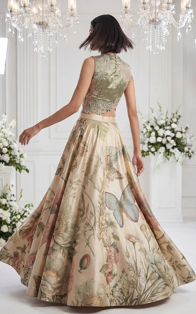 Embroidered Blouse With Printed Skirt