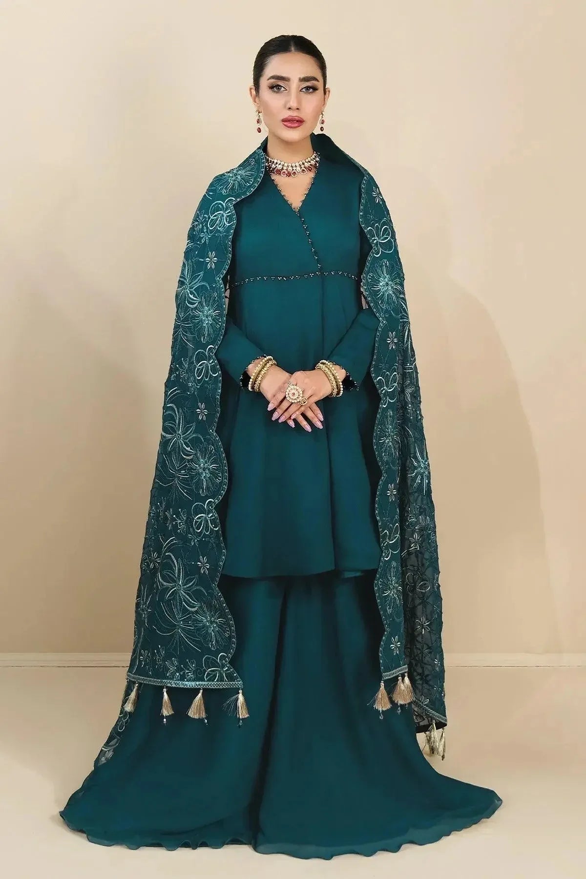 Alizeh | Ready to wear | Sea Green Pepplum 3 piece - RTW1015 - Rang-e-Khaas