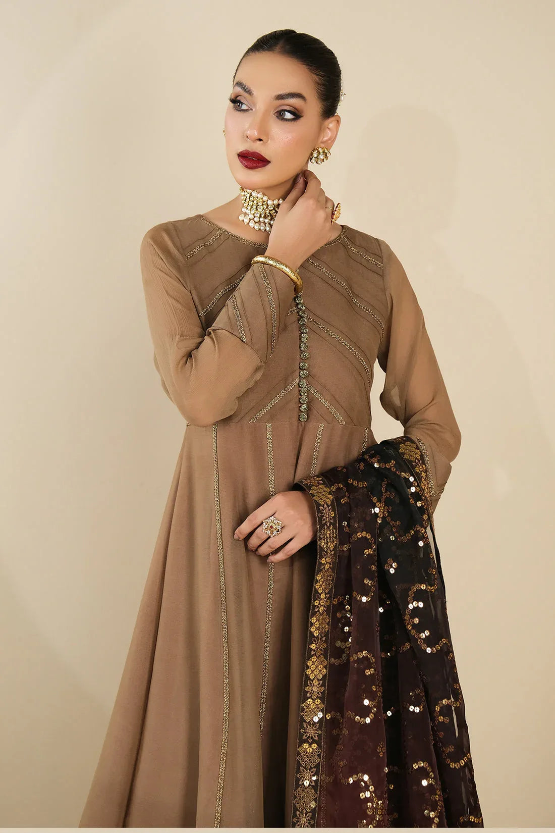 Alizeh | Formals Collection | Rose Beige Dress 3 piece - RTW1017 - Rang-e-Khaas