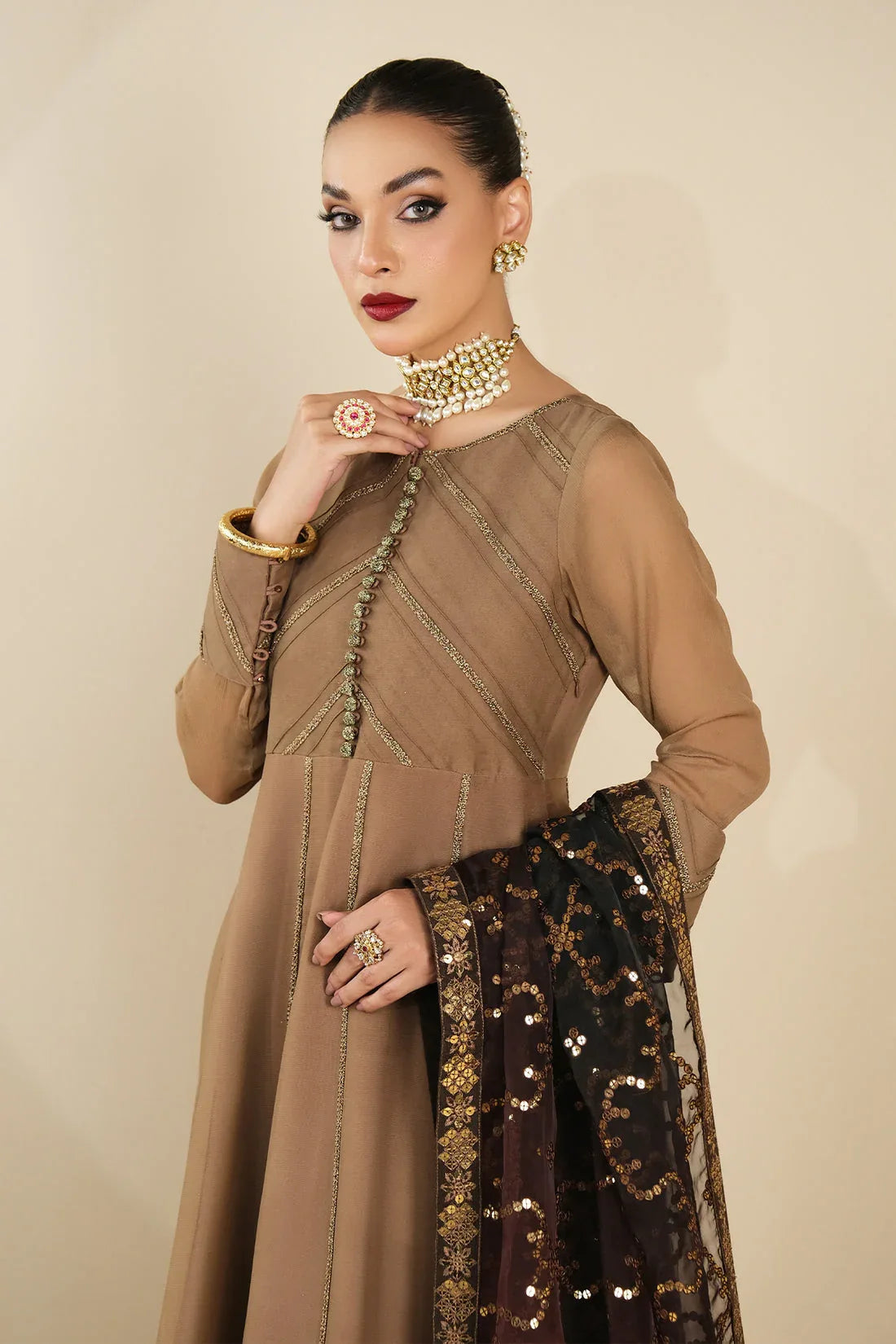 Alizeh | Formals Collection | Rose Beige Dress 3 piece - RTW1017 - Rang-e-Khaas