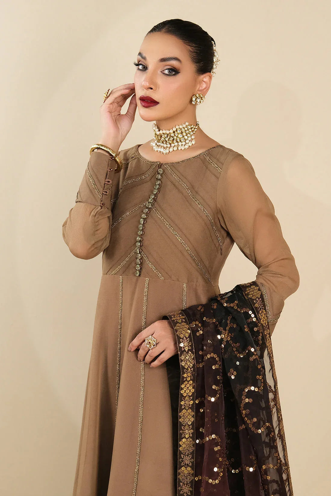 Alizeh | Formals Collection | Rose Beige Dress 3 piece - RTW1017 - Rang-e-Khaas