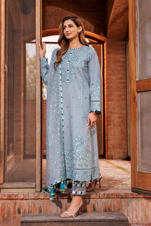Farasha | Dastoor Embroidered Lawn SS24 | BERYL GREY - Rang-e-Khaas