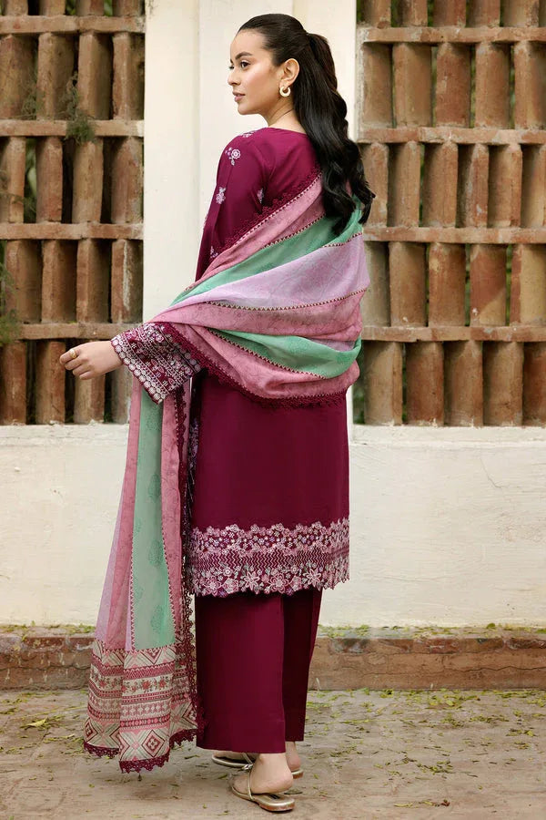 Farasha | Summer Weaves Embroidered Lawn | Satin Ruby - Rang-e-Khaas