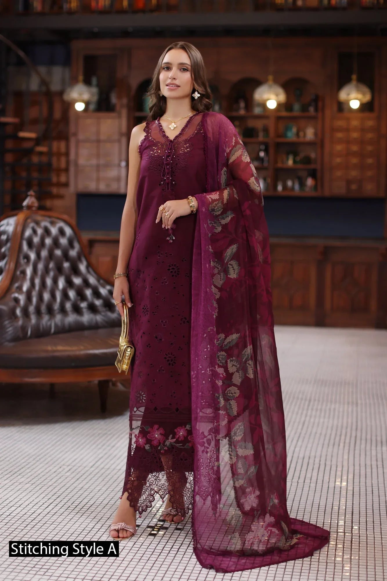 Noor by Saadia Asad | Eid Luxury Schiffli Laserkari 25 | D12- Plum - Rang-e-Khaas